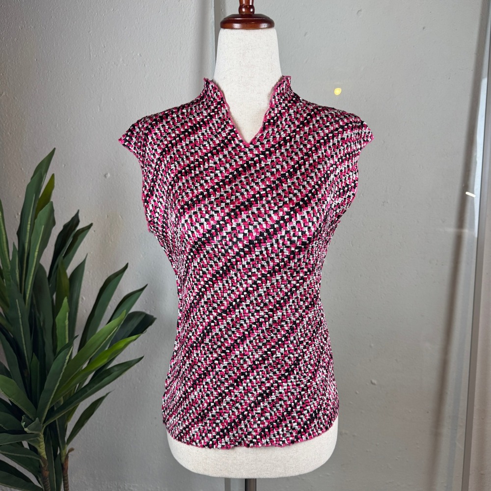 Petite Sophisticate Top Womens M Pink Very Good Vintage Popcorn Knit Mock Neck